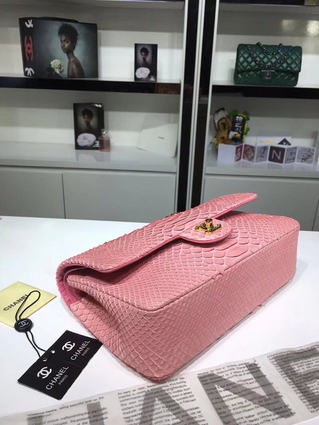 CC original python leather flap bag A01112 pink