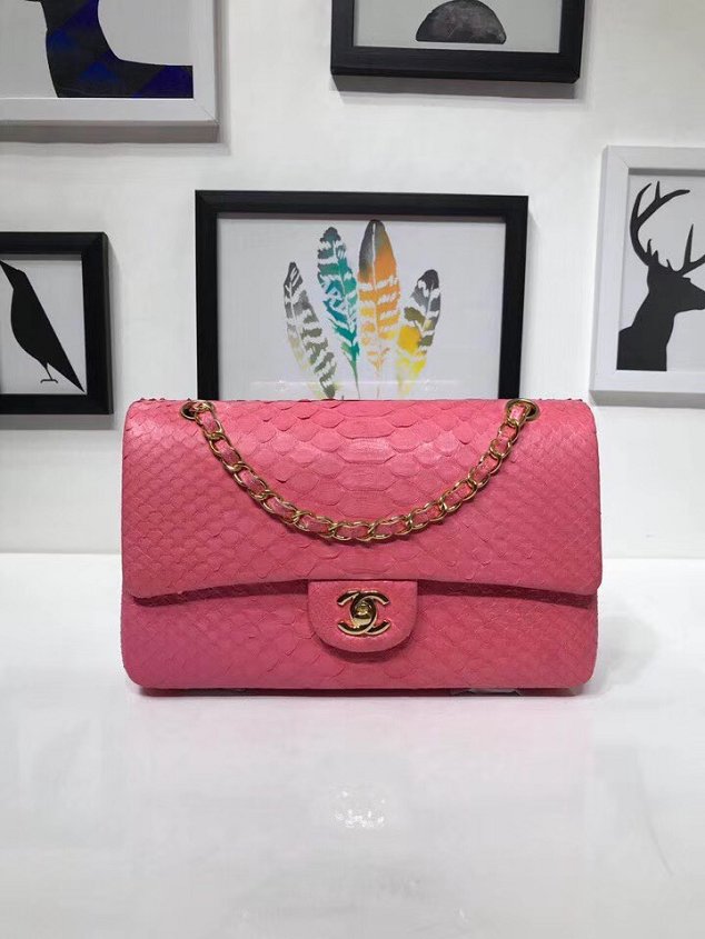 CC original python leather flap bag A01112 rose red