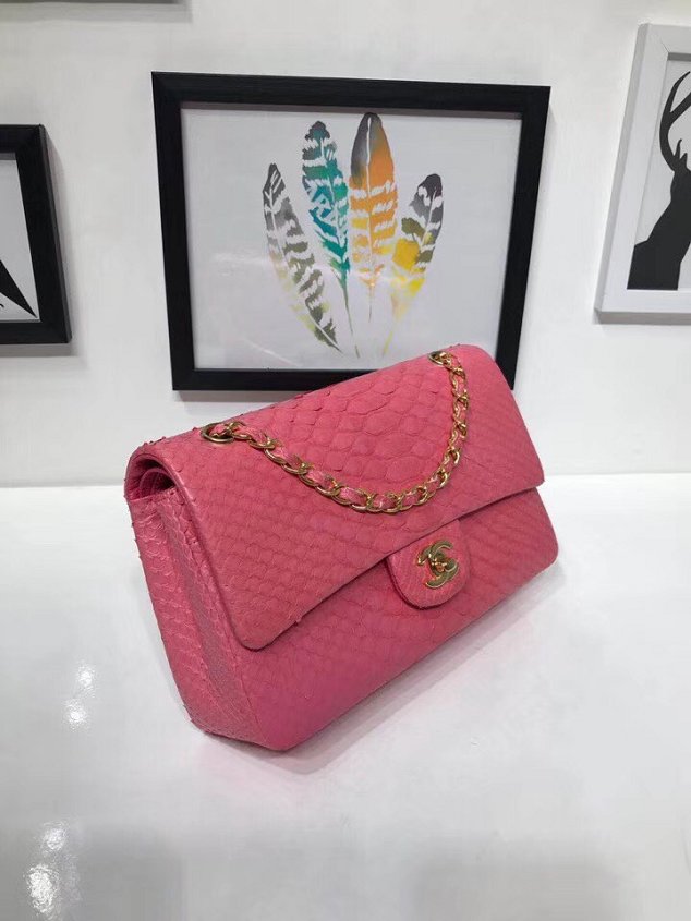 CC original python leather flap bag A01112 rose red