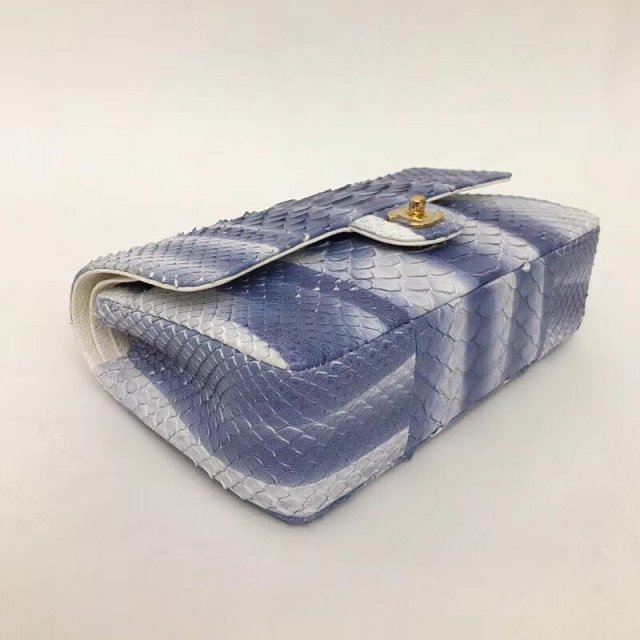 CC original python leather flap bag A01112 white&blue