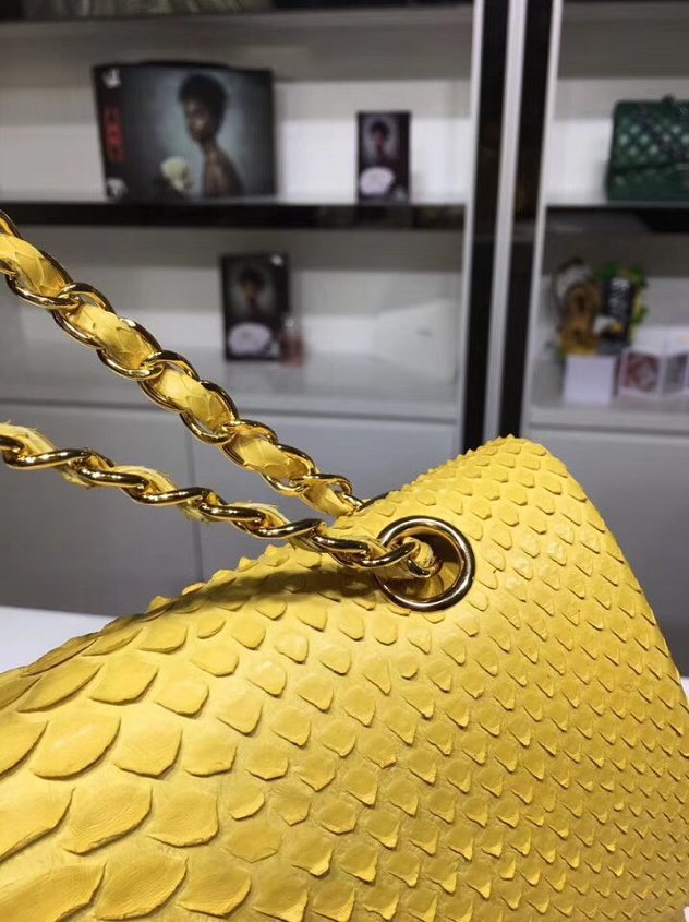 CC original python leather flap bag A01112 yellow