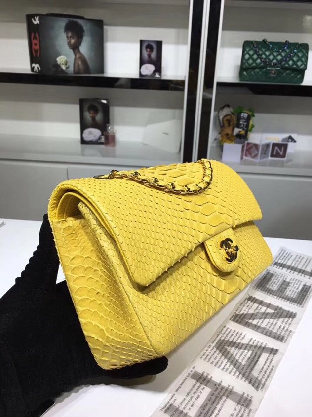 CC original python leather flap bag A01112 yellow