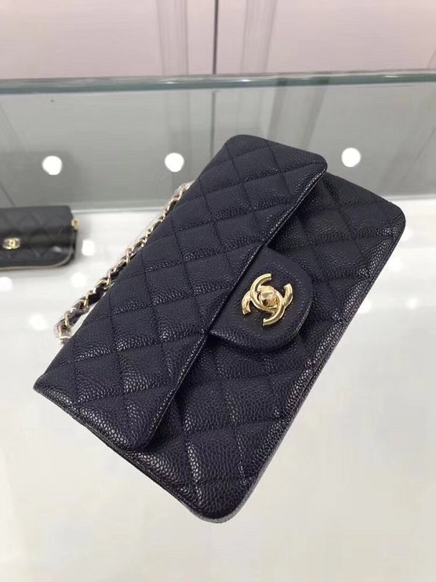 CC original grained calfskin mini flap bag A69900 navy blue