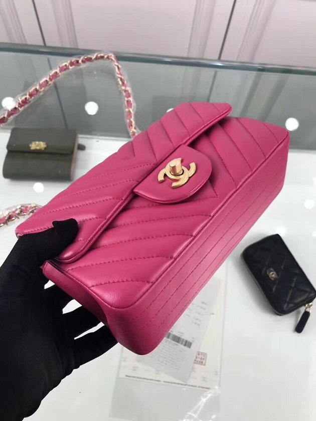 CC original lambskin leather small flap bag A69900-4 rose red