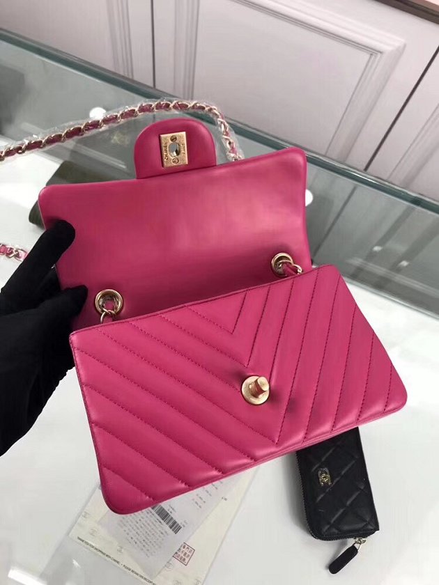 CC original lambskin leather small flap bag A69900-4 rose red