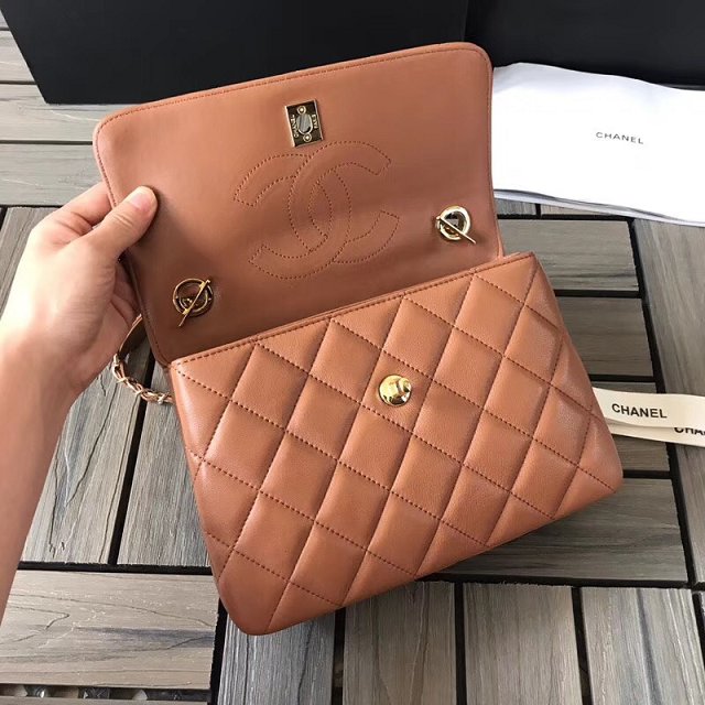 2018 CC original lambskin top handle flap bag A92236 brown