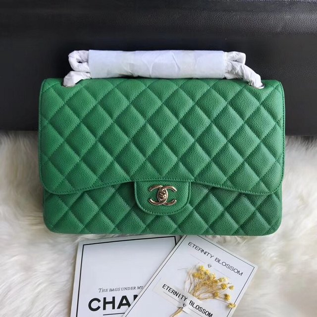 CC original grained calfskin large double flap bag A58600 green