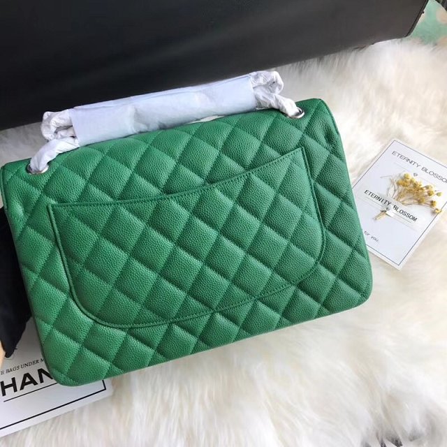 CC original grained calfskin large double flap bag A58600 green