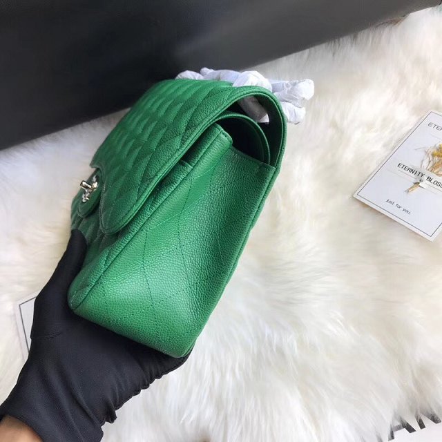 CC original grained calfskin large double flap bag A58600 green