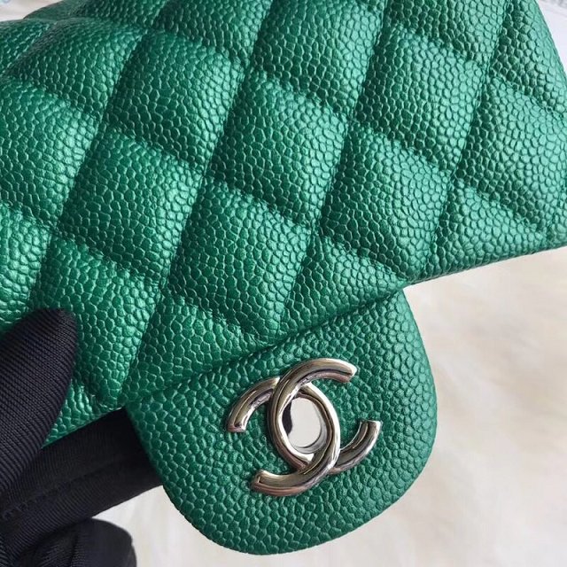 CC original grained calfskin super mini flap bag A35200 green