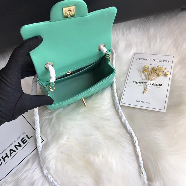 CC original lambskin super mini flap bag A35200 light green 