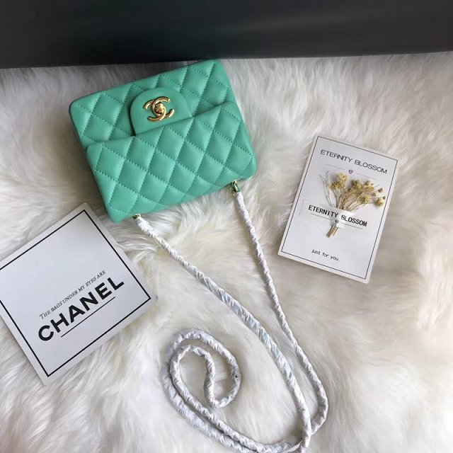 CC original lambskin super mini flap bag A35200 light green 