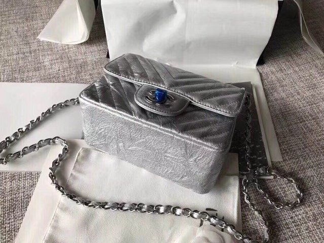 CC original lambskin super mini flap bag A35200 silver