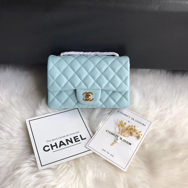 CC original lambskin leather mini flap bag A69900 sky blue