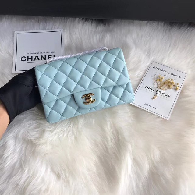 CC original lambskin leather mini flap bag A69900 sky blue