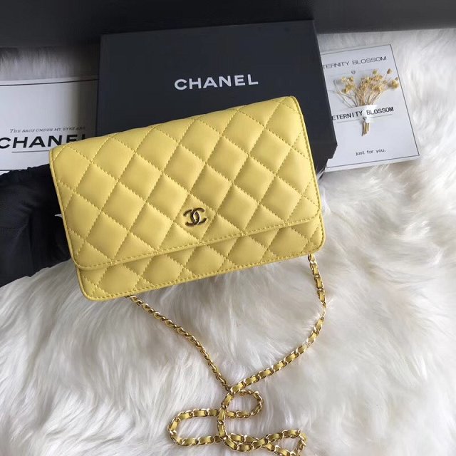 CC original lambskin leather woc chain bag 33814-1 yellow