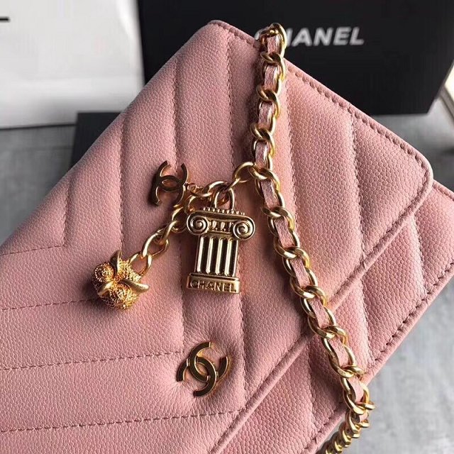 CC original grained calfskin woc chain bag 80983 pink