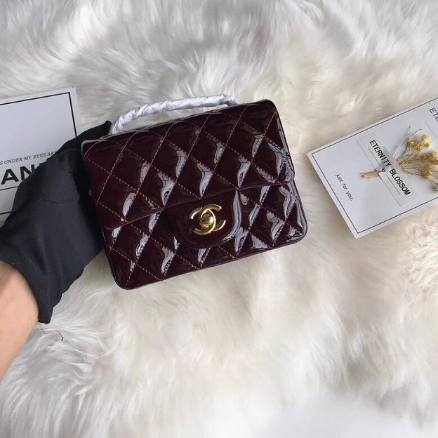 CC original patent calfskin mini flap bag A69906 burgundy