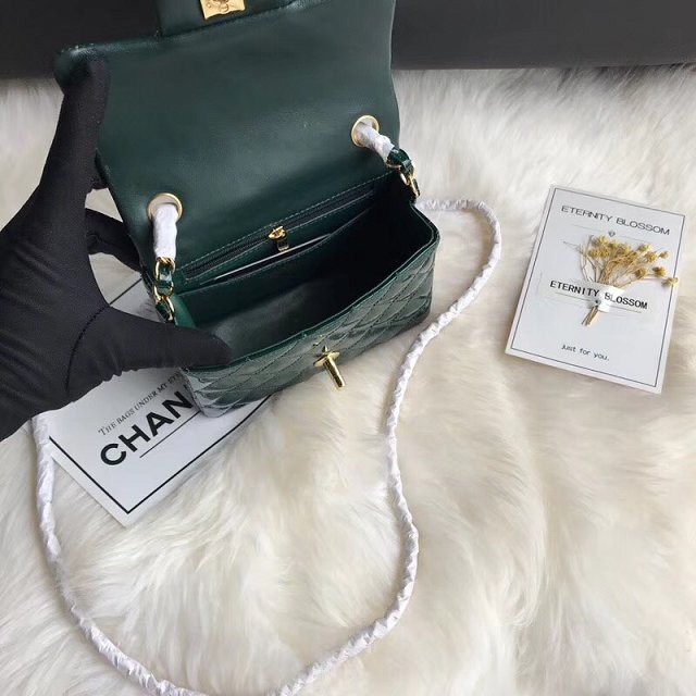 CC original patent calfskin mini flap bag A69906 green