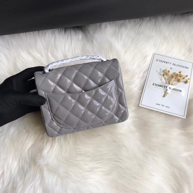 CC original patent calfskin mini flap bag A69906 grey