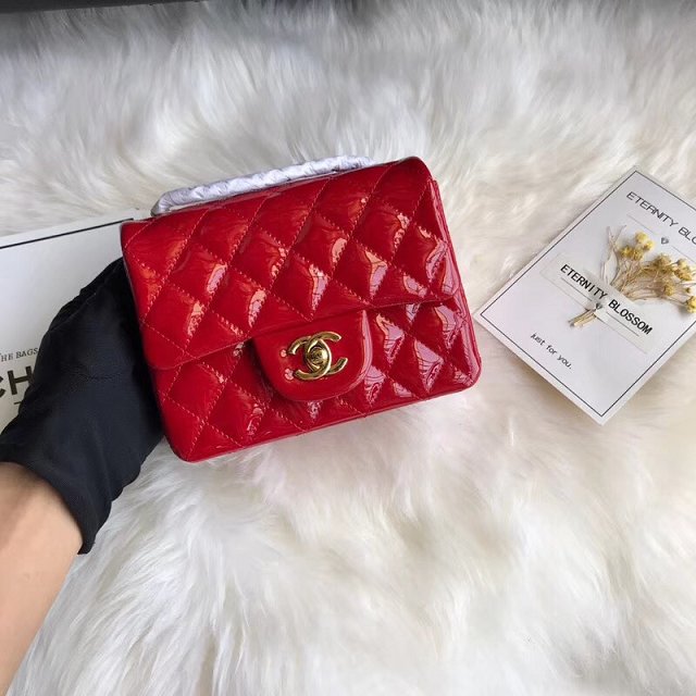 CC original patent calfskin mini flap bag A69906 red