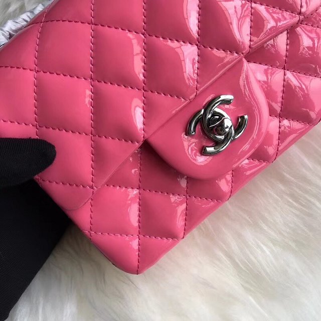 CC original patent calfskin mini flap bag A69906 rose red