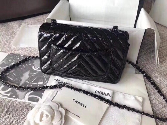 CC original patent leather mini flap bag A69900 black hardware