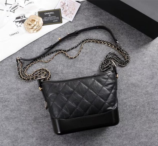 CC original aged calfskin gabrielle small hobo bag A91810 black