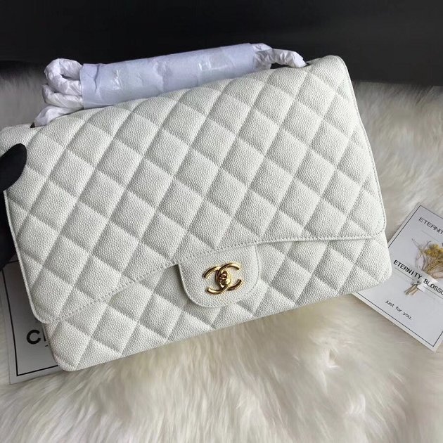 CC original grained calfskin maxi double flap bag A58601 white