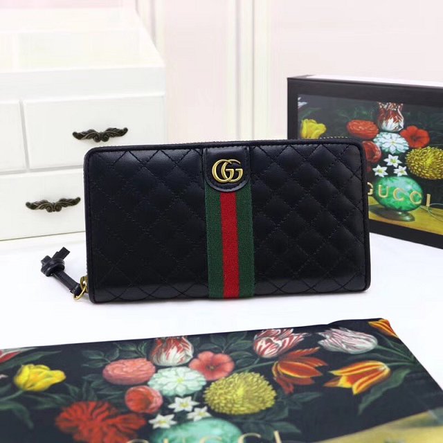 GG original calfskin zip around wallet with Double G 536450 black