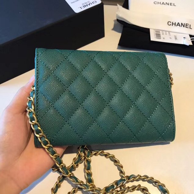 CC original calfskin classic clutch with chain A84512 green