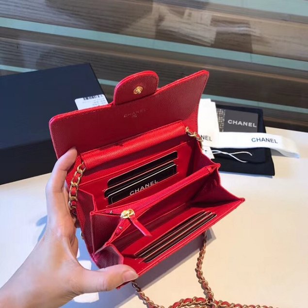 CC original calfskin classic clutch with chain A84512 red