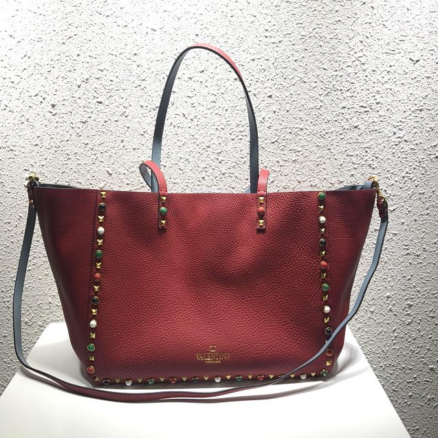 Valentino Garavani Rockstud calfskin shopper bag 0579 red&blue