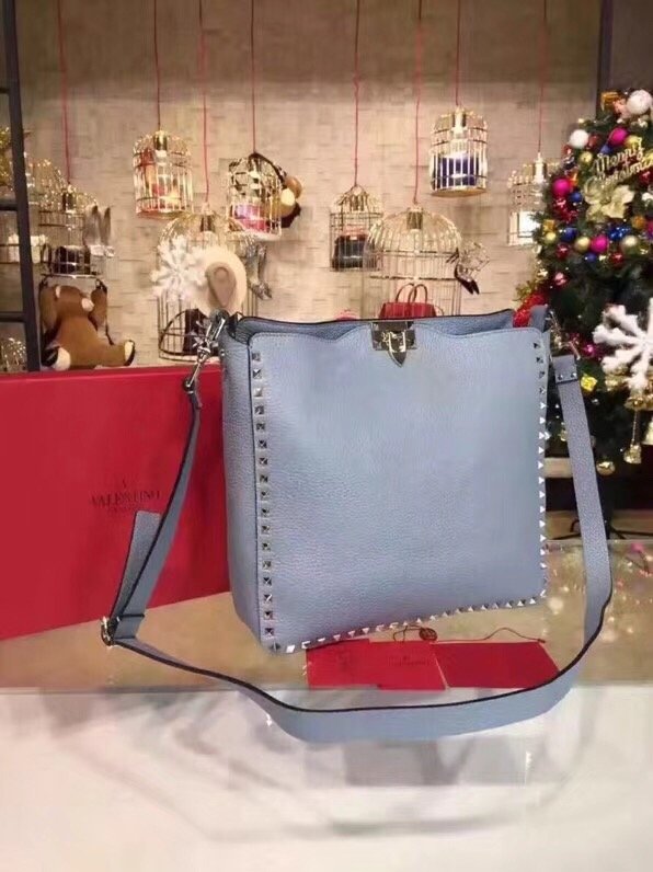 Valentino original calfskin rockstud large hobo bag 0941 blue