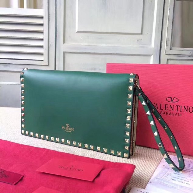 Valentino original calfskin rockstud clutch 0399 green