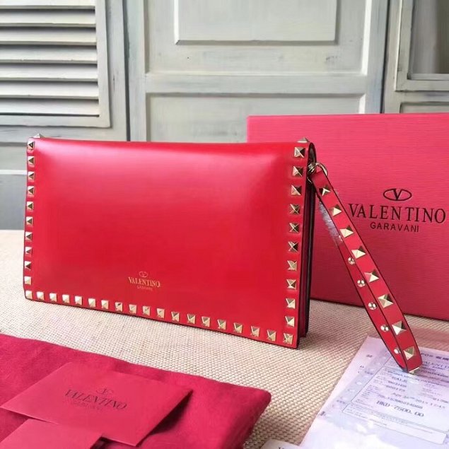 Valentino original calfskin rockstud clutch 0399 red