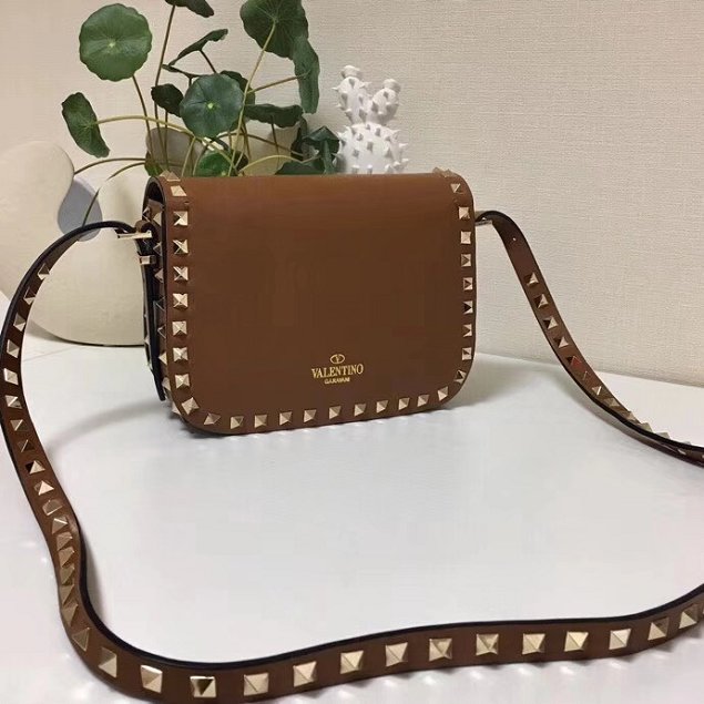 Valentino original calfskin rockstud mini shoulder bag 0124 coffee