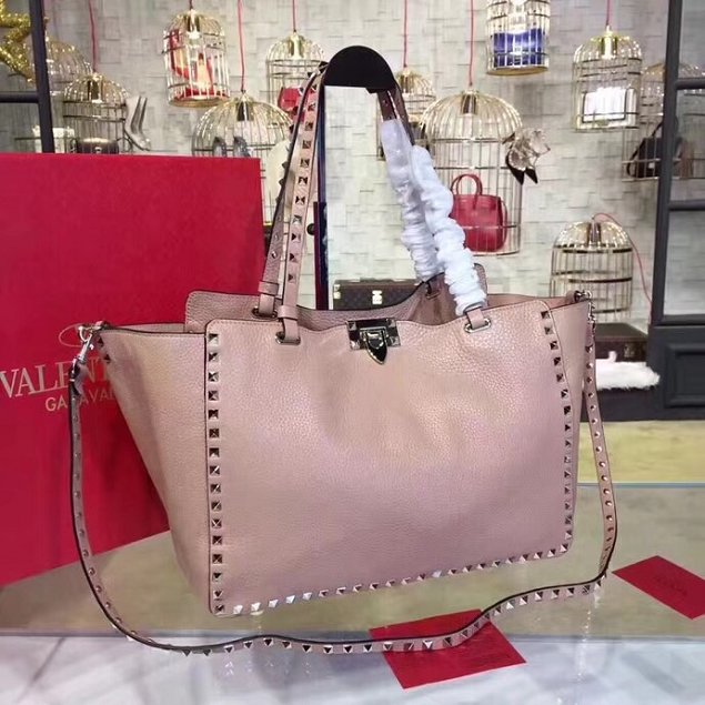 Valentino original grained calfskin rockstud large tote bag 0970 light pink