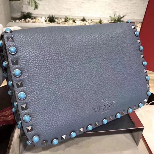 Valentino original grained calfskin rockstud shoulder bag 0125 light blue