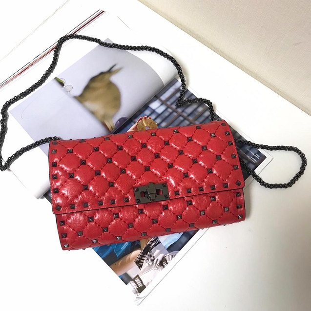 Valentino original lambskin rockstud spike crossbody bag 0137 red