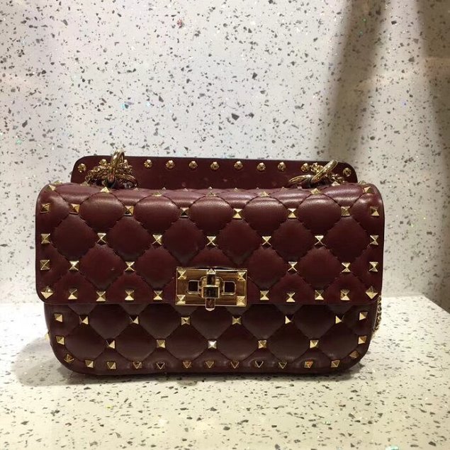 Valentino original lambskin rockstud small chain bag 0123 burgundy