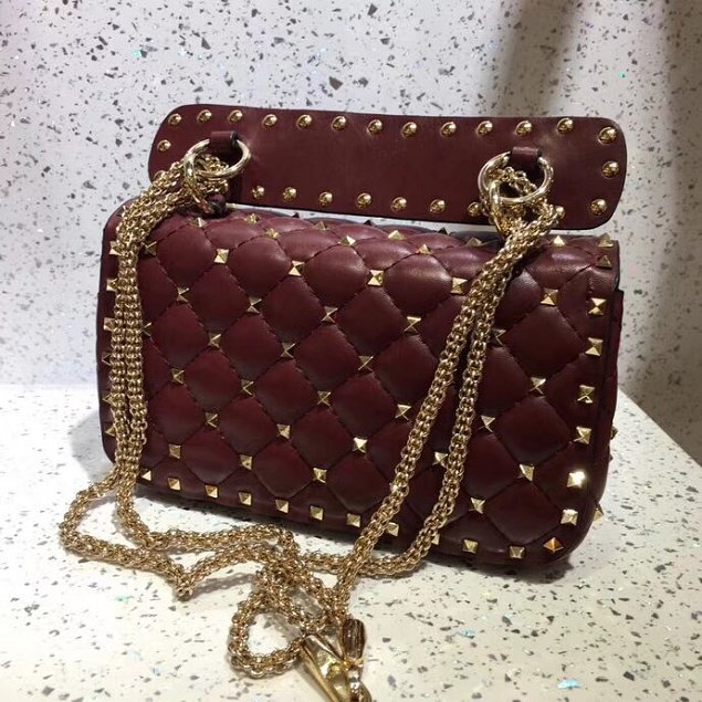 Valentino original lambskin rockstud small chain bag 0123 burgundy