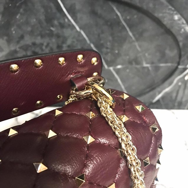 Valentino original lambskin rockstud medium chain bag 0122 burgundy