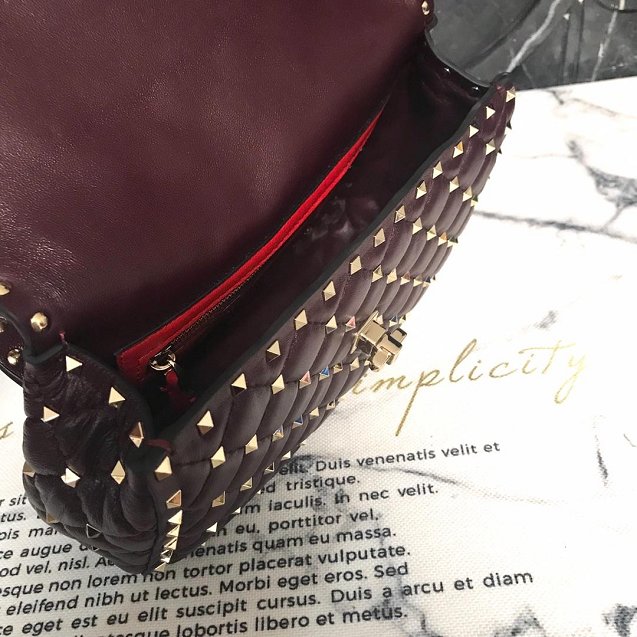 Valentino original lambskin rockstud medium chain bag 0122 burgundy