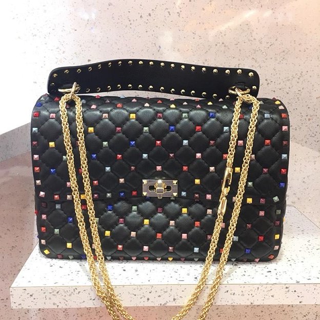 Valentino original lambskin multi-rockstud large chain bag 0121 black