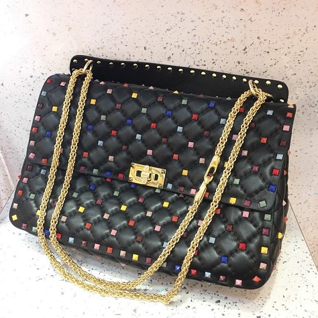 Valentino original lambskin multi-rockstud large chain bag 0121 black