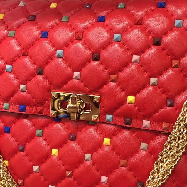 Valentino original lambskin multi-rockstud large chain bag 0121 red