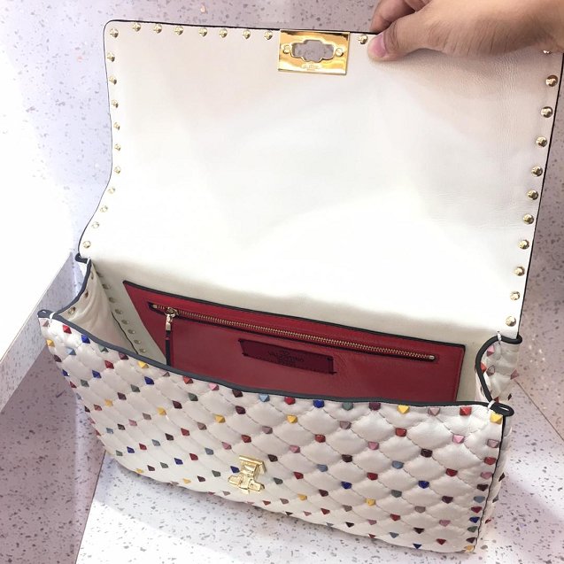 Valentino original lambskin multi-rockstud large chain bag 0121 white