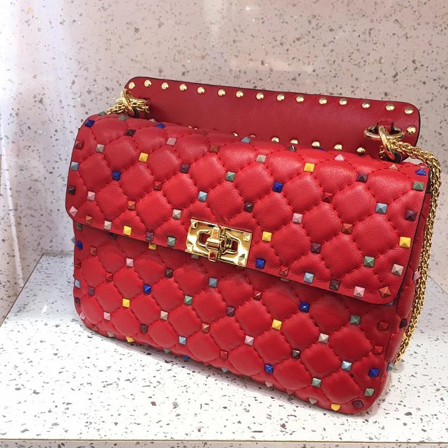 Valentino original lambskin multi-rockstud medium chain bag 0122 red