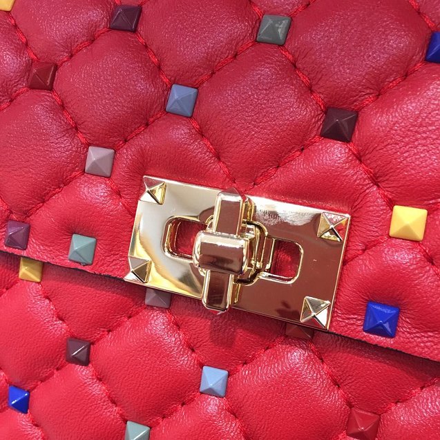 Valentino original lambskin multi-rockstud medium chain bag 0122 red